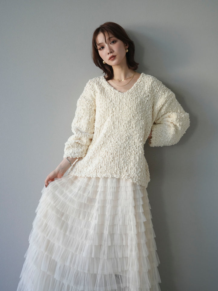 [予約]メランジポコポコニットプルオーバー/ivory