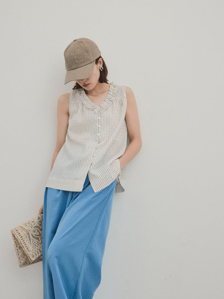 [SET] 條紋荷葉邊襯衫 + 條紋荷葉邊襯衫 (2件套)