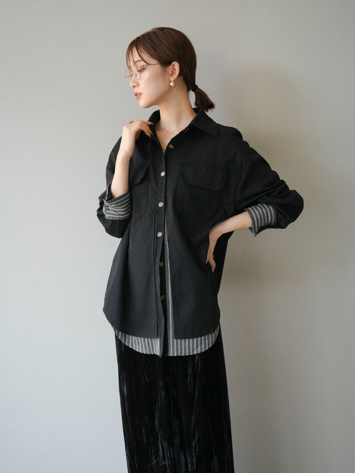 [予約]ストライプレイヤードシャツ/ブラック