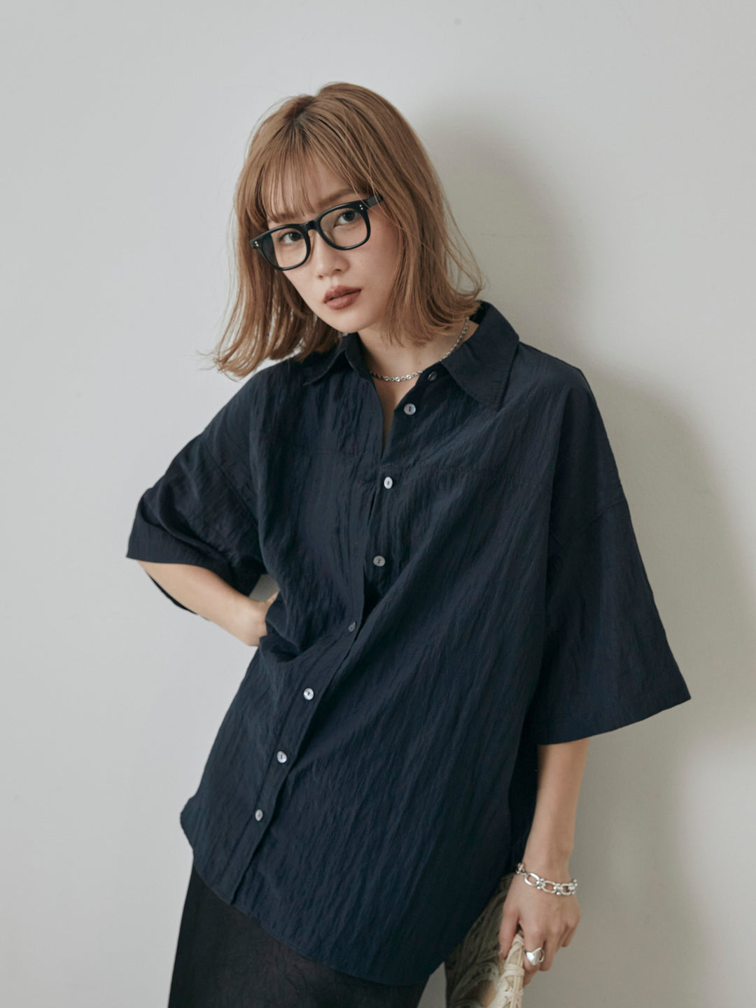 [予約]2WAYナイロンワッシャーハーフシャツ/ネイビー