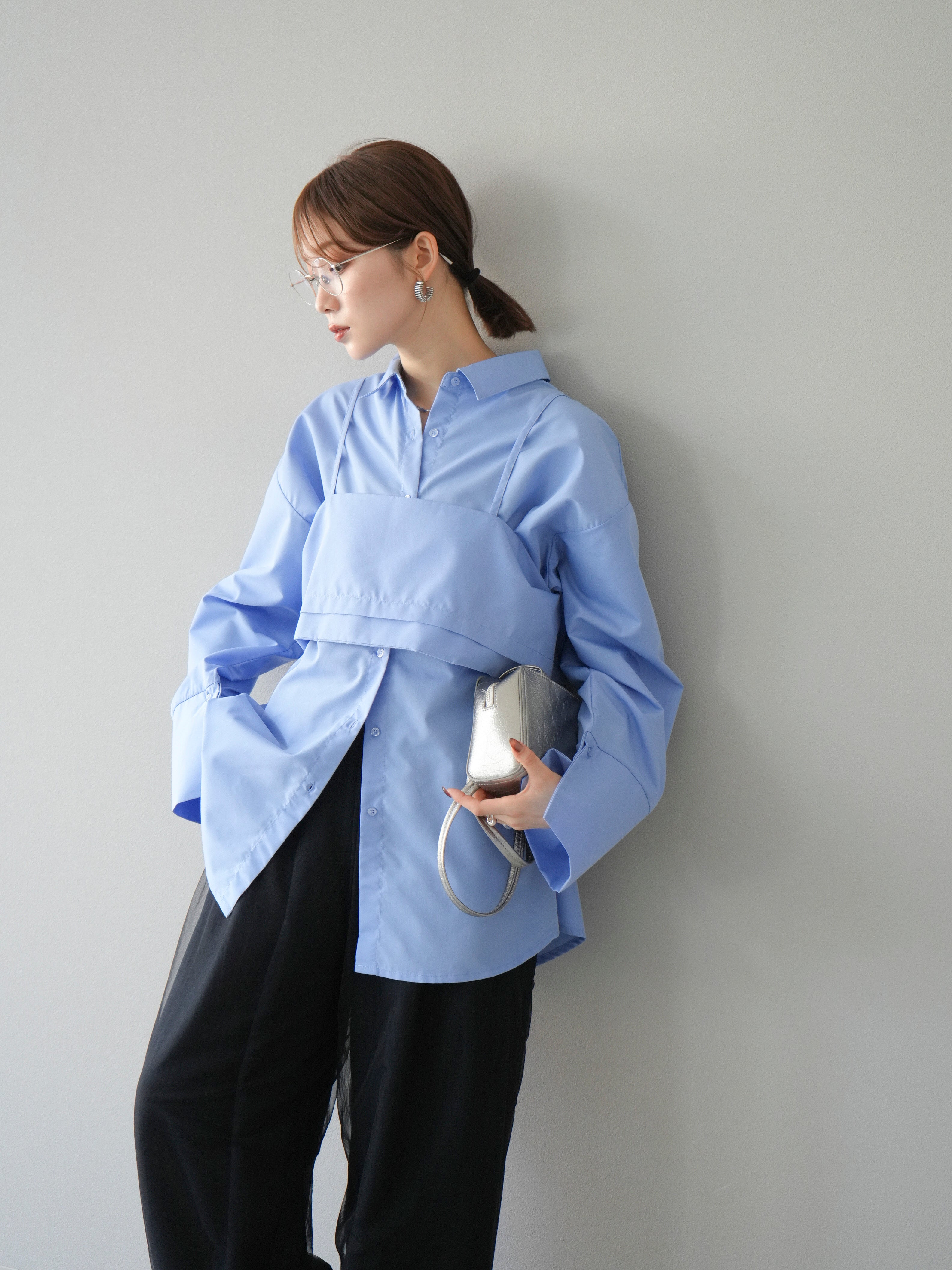 予約]ビスチェ付ブロードオーバーシャツ/ブルー – Lumier
