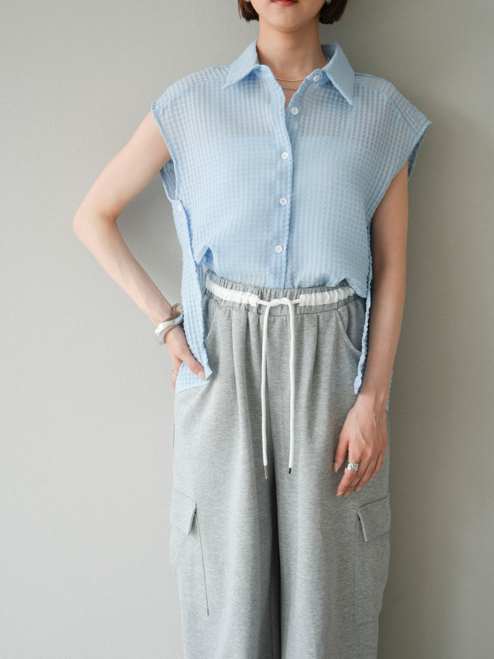 [SET] 透視格紋無袖襯衫 + 透視格紋無袖襯衫 (2 件套)