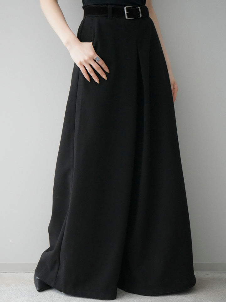 [予約]ベルト付きフロントタックワイドパンツ/black