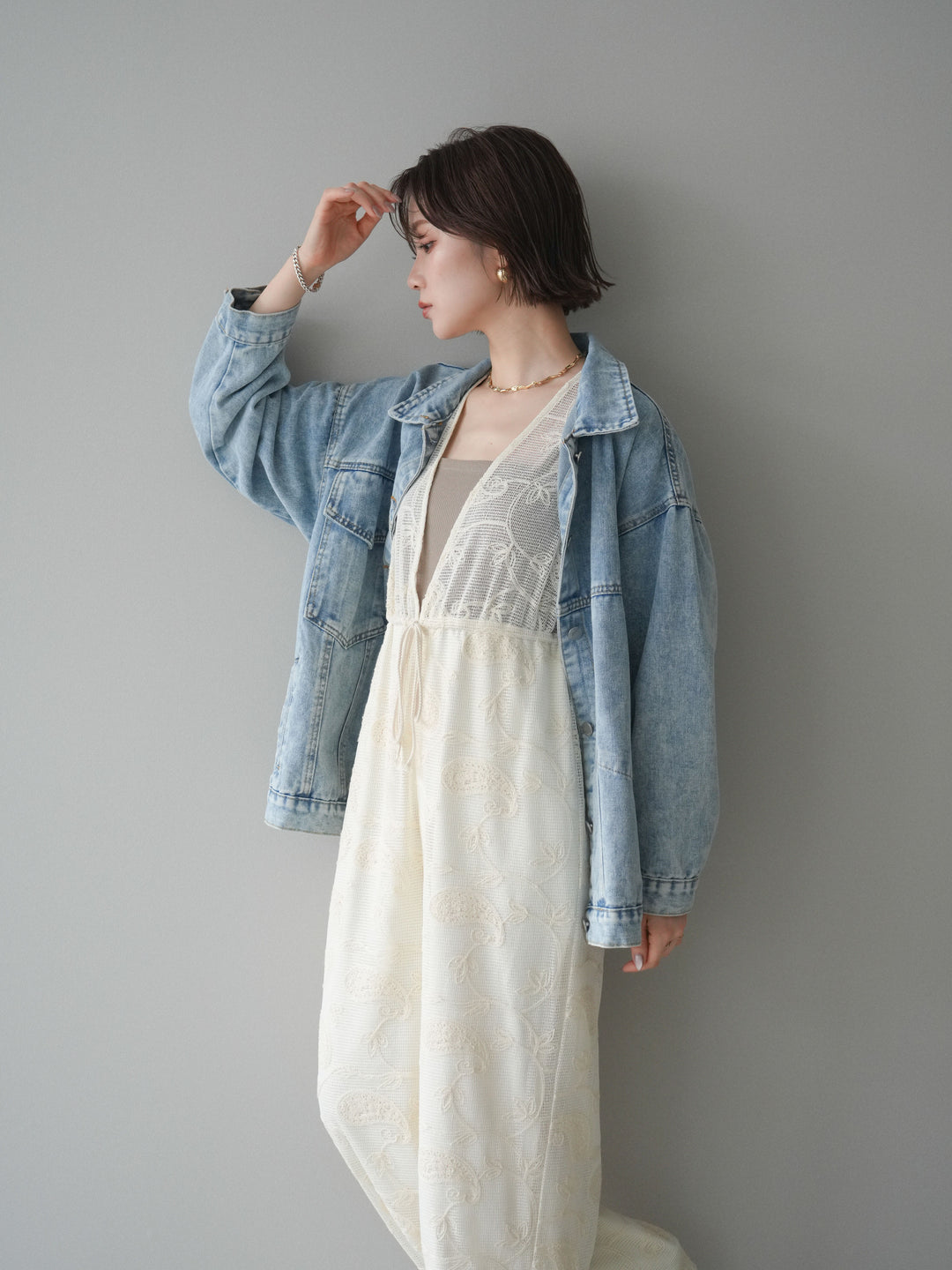 [SET]レース刺繍サロペット+選べるアクセセット(2set)