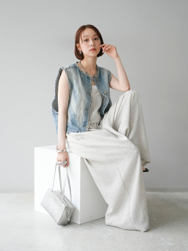 [予約]ツイードデザインデニムベスト/ライトブルー