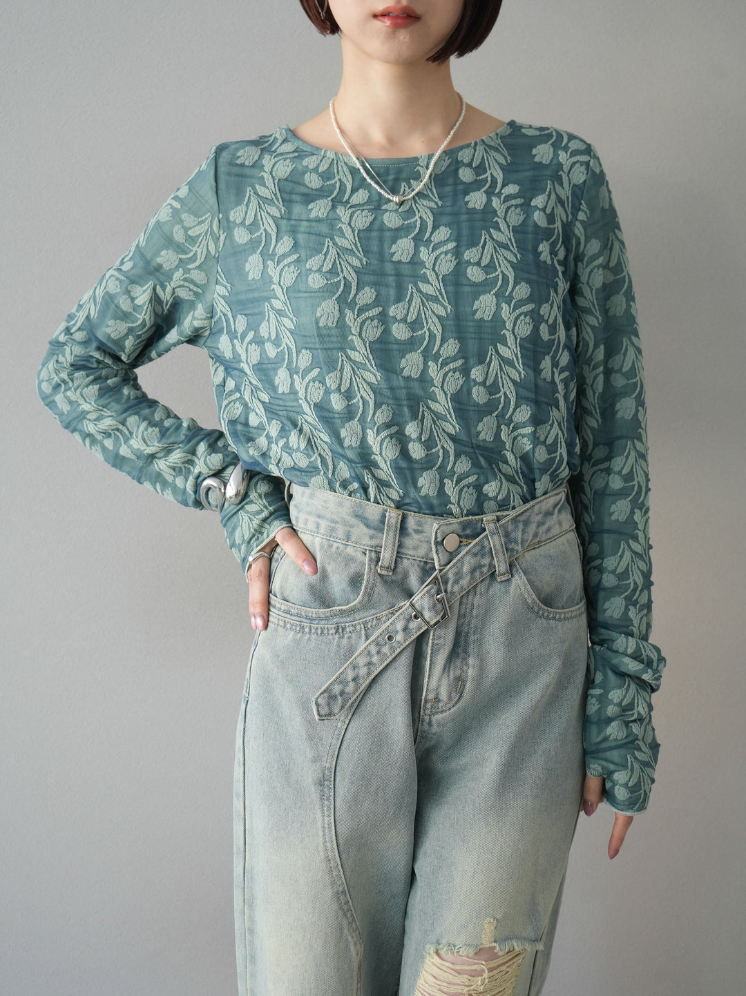 【預購】雙層紗布提花上衣/綠