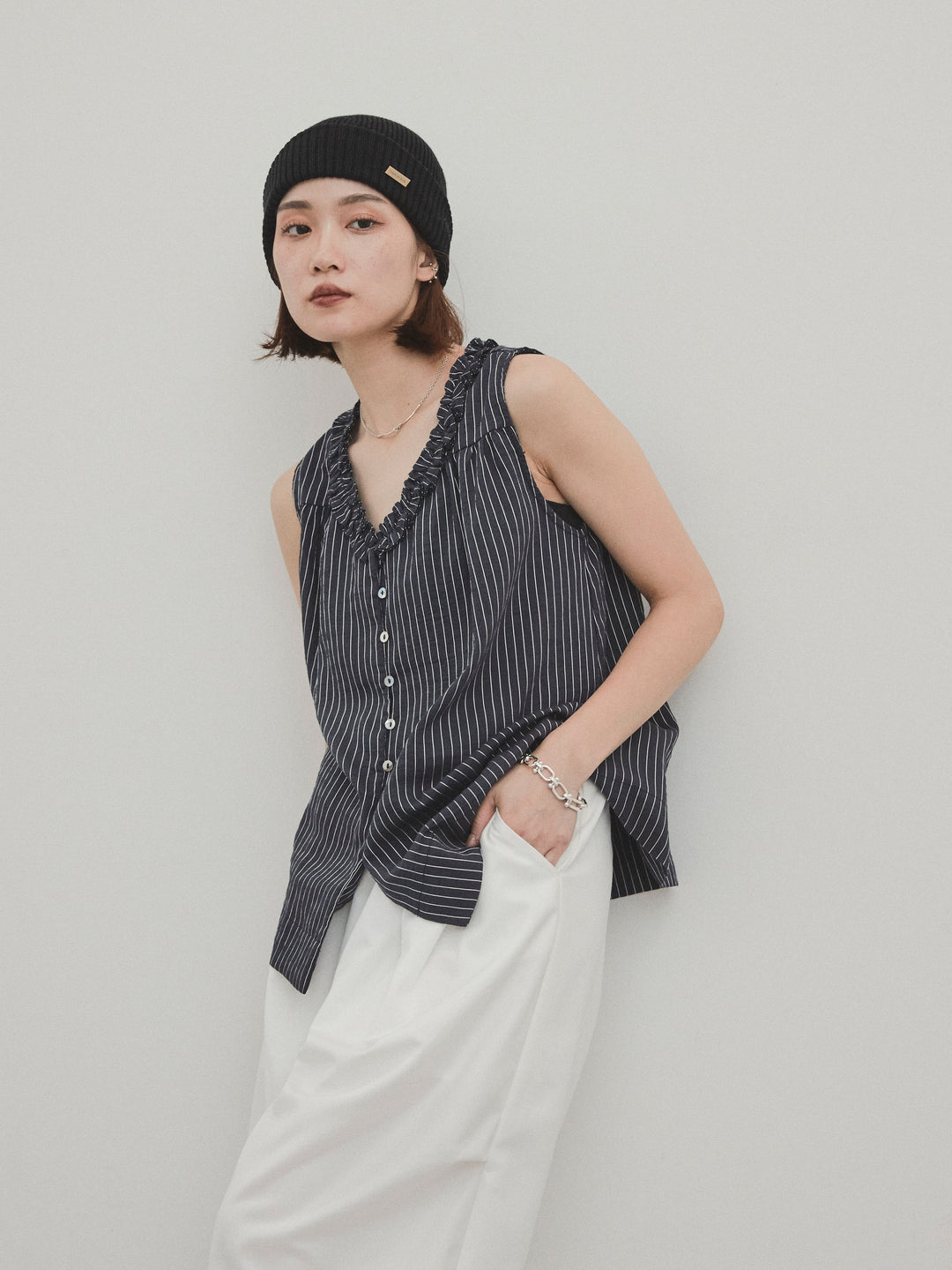 [SET] 條紋荷葉邊襯衫 + 條紋荷葉邊襯衫 (2件套)