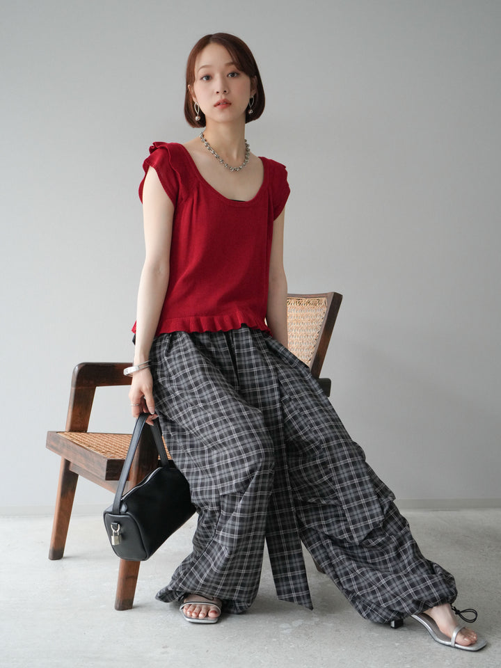 [予約]リネンタッチフリルニットタンクトップ/レッド