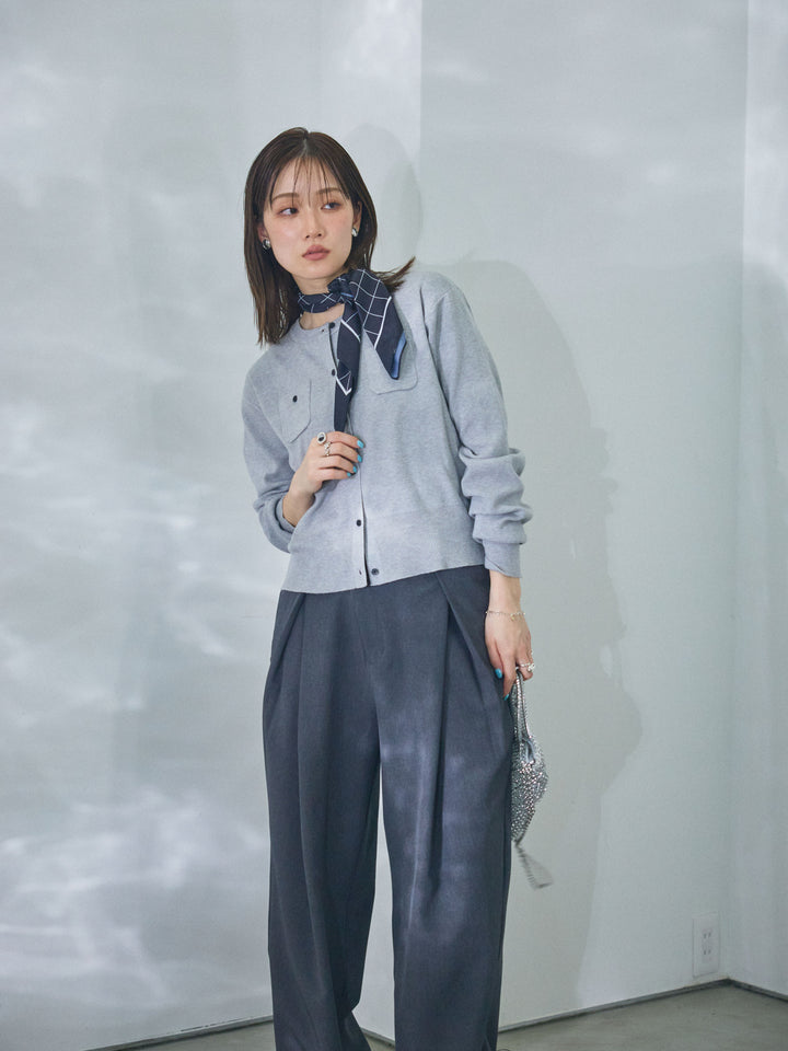 【Allure】[SET]ミニポケットニットカーディガン+アシンメトリーウエストタックパンツ(2set)