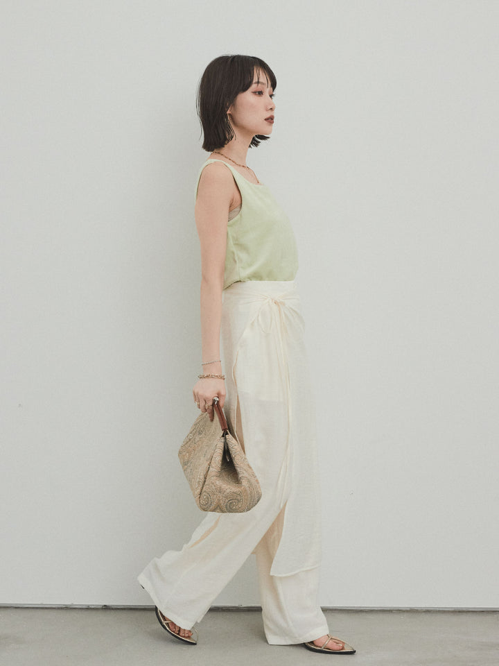 [SET]スクエアベロアタンクトップ+ワッシャーサテンレイヤードスカートパンツ(2set)
