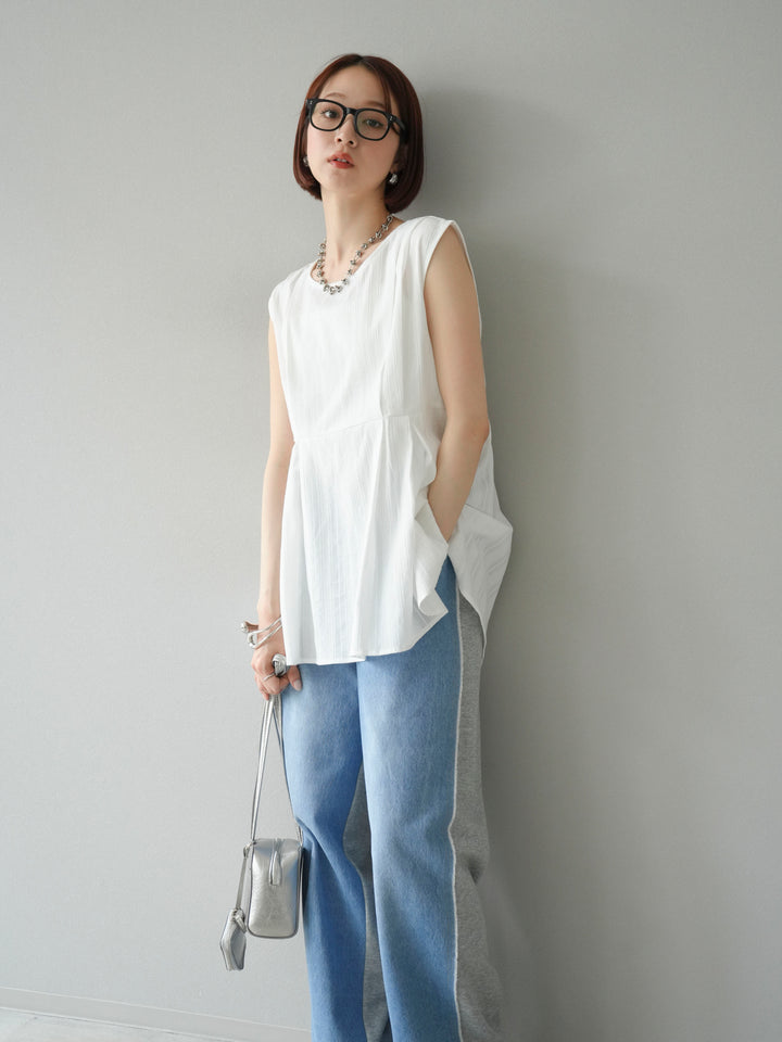 [予約]ドビーストライプタックブラウス/ホワイト