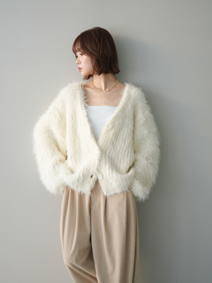 [予約]シャギーオーバーニットカーディガン/white