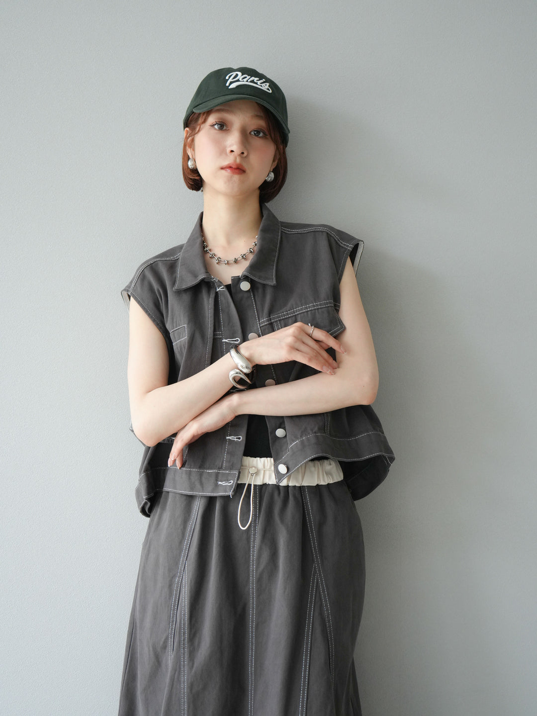 [SET]ステッチコットンツイルベスト＆スカートSET UP(2set)