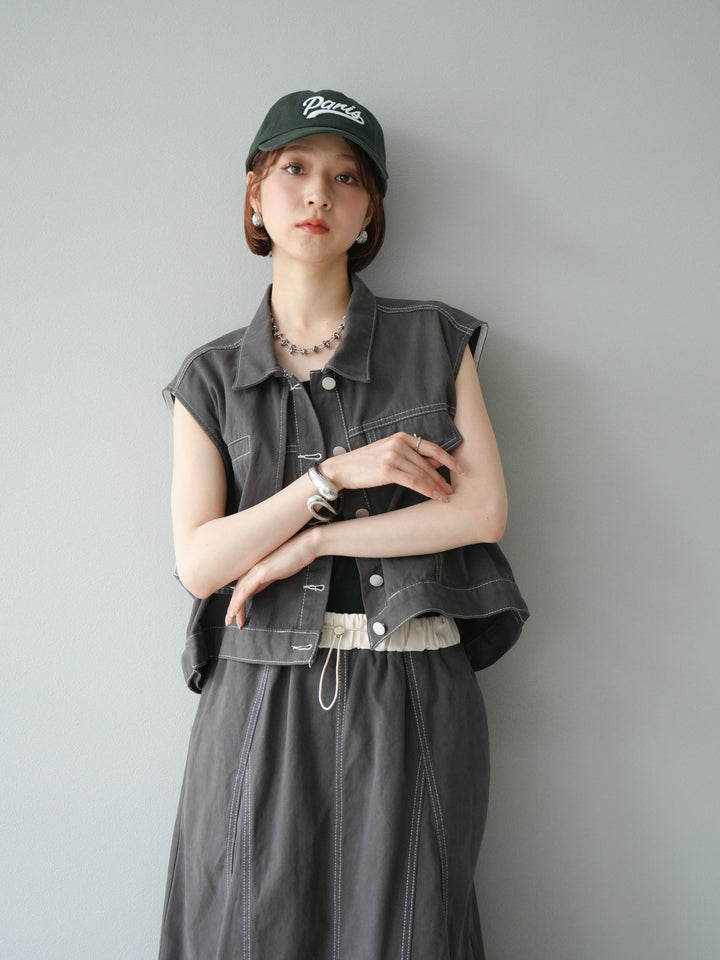 [SET]ステッチコットンツイルベスト＆スカートSET UP(2set)