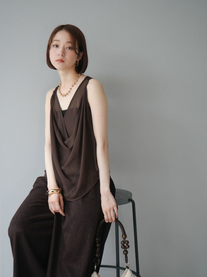[予約]シアードレープレイヤードノースリーブトップス/ブラウン