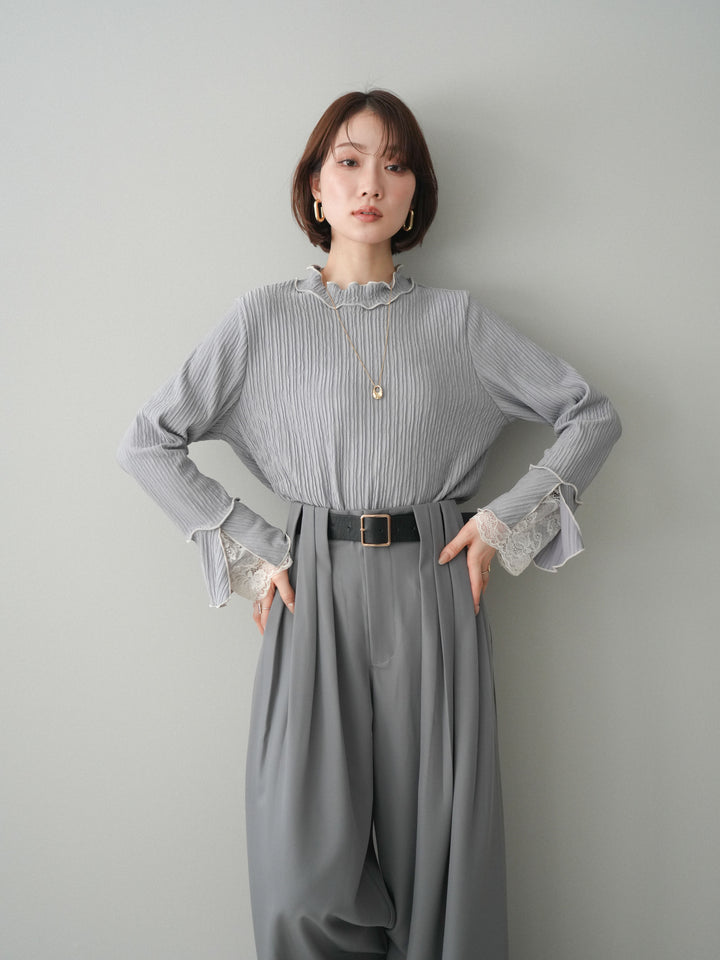 [予約]袖レース楊柳メロートップス/lightgray