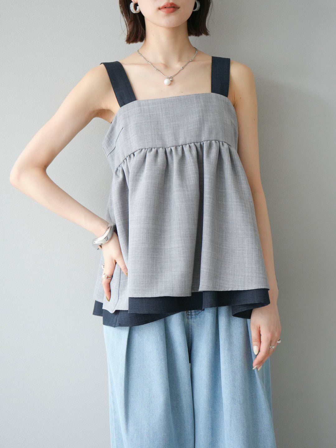 [SET]リネンライク配色フレアタンクトップ+選べるアクセセット(2set)