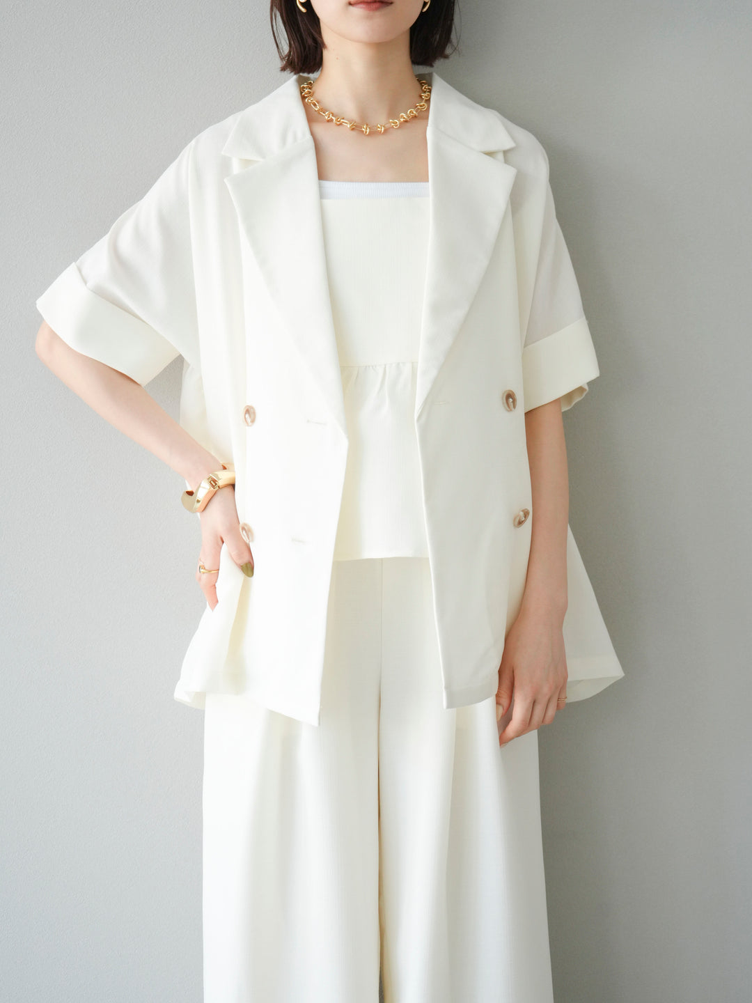 [予約]リネンライクハーフテーラードジャケット/アイボリー