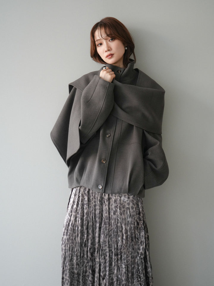 [予約]ストール付きミディアムコート/brown