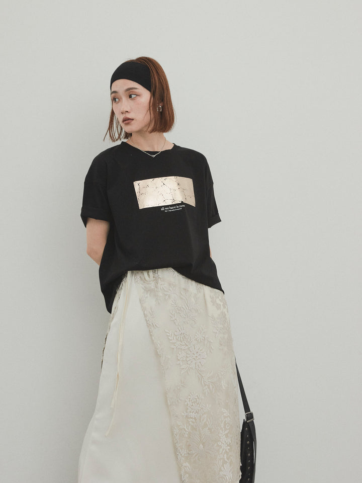 [SET]箔プリントドライタッチコットンTEE +チュールジャガードラップロングスカート(2set)