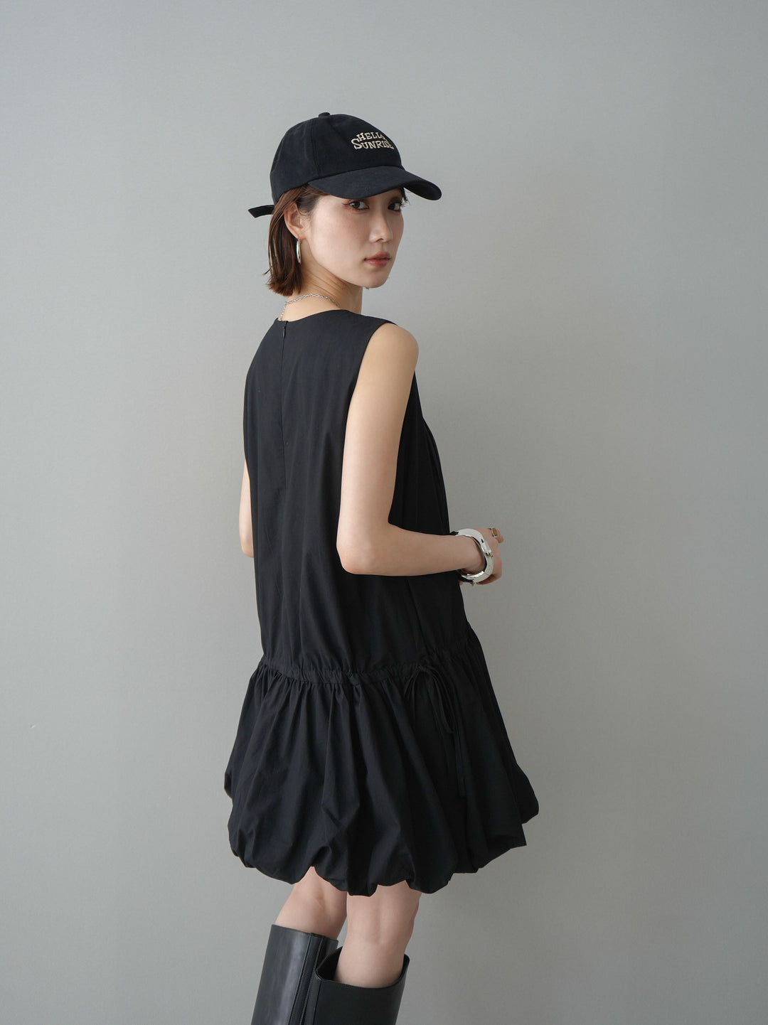 [予約]ノースリバルーンミニワンピース/black