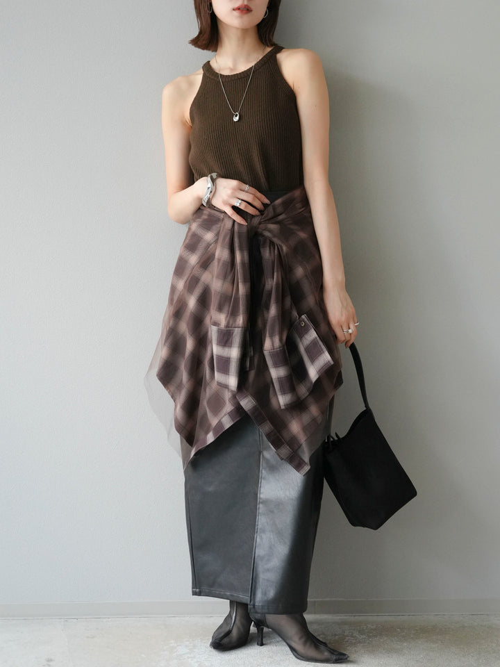 [予約]フェイクレザーフロントスリットスカート/ブラック