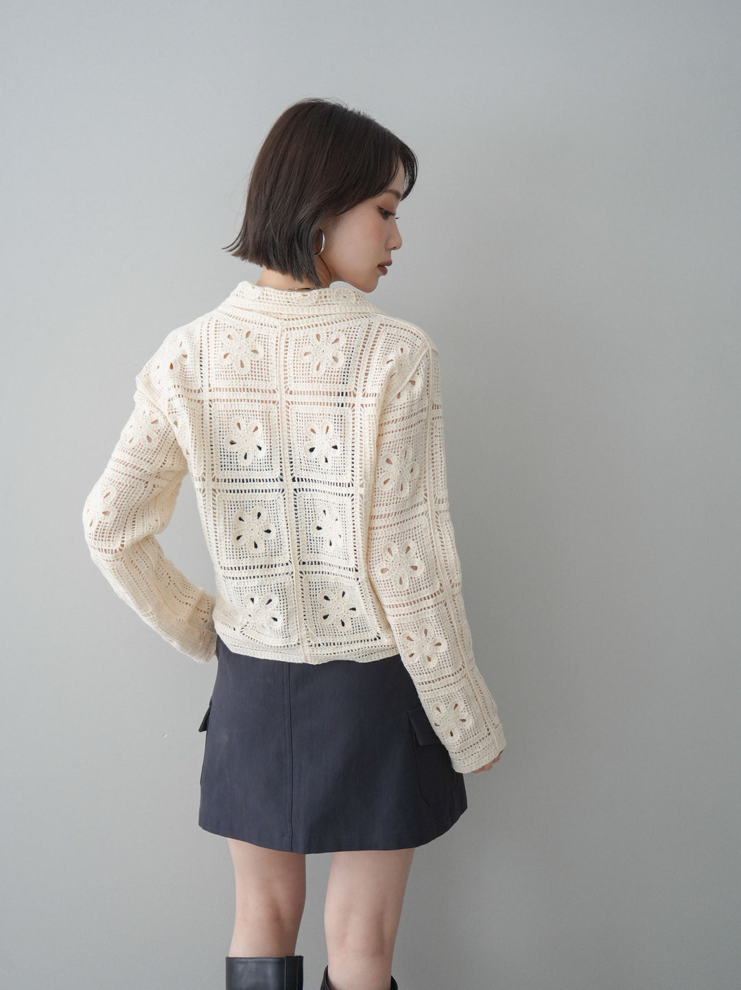 【套裝】拼接鉤針編織開襟衫 + 拼接鉤針編織開襟衫（兩件套）