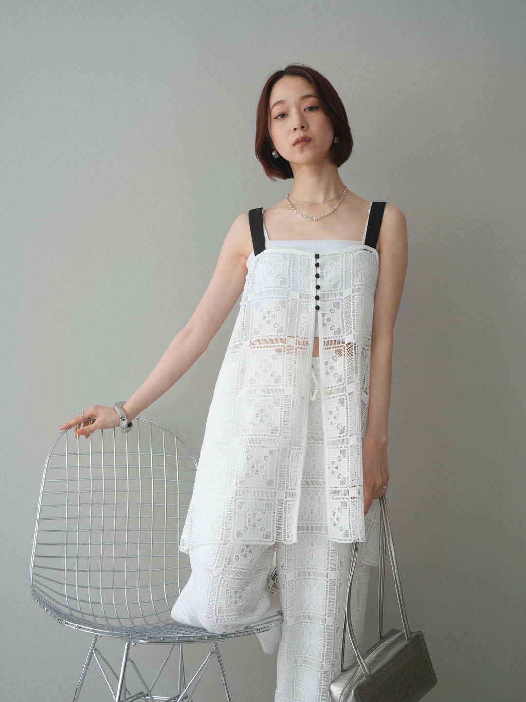 [SET]配色パネルレースキャミソール+パネルレースイージーパンツ(2set)