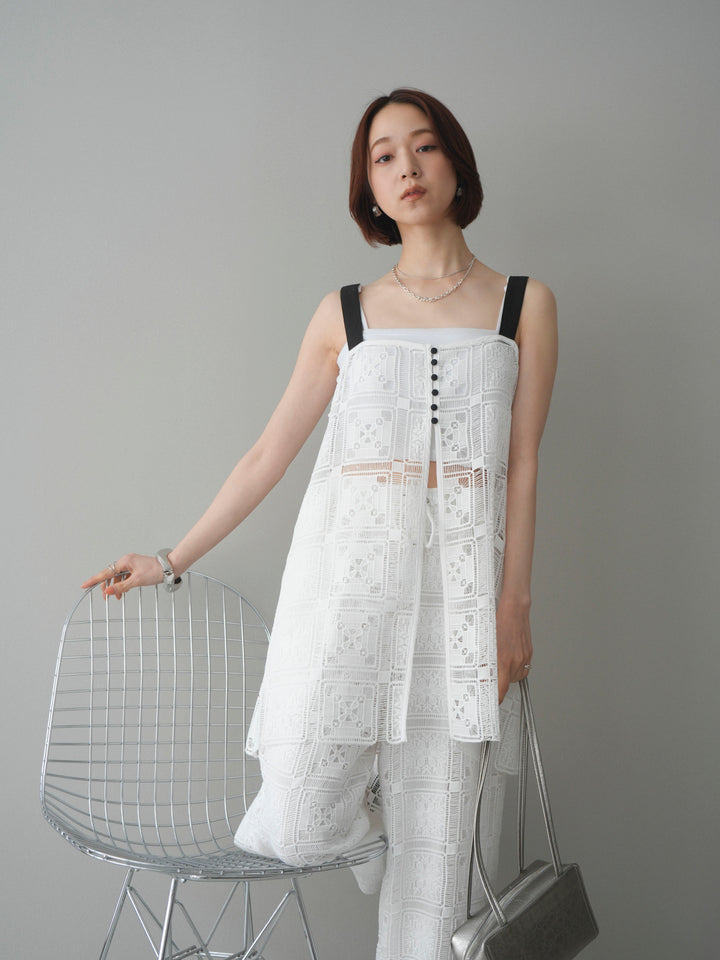 [SET]配色パネルレースキャミソール+パネルレースイージーパンツ(2set)