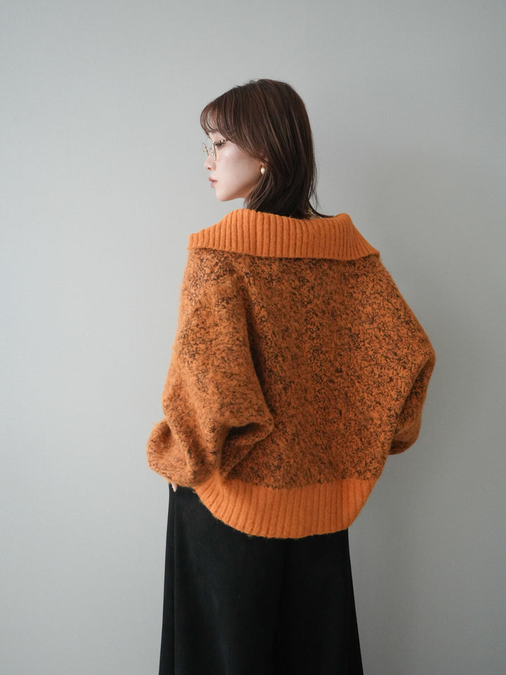 [SET]リブ切替メランジニットカーディガン+モチーフベルト付スエードタックワイドパンツ(2set)