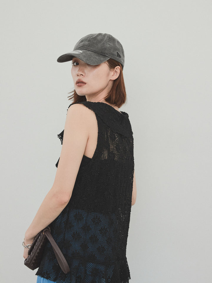 [SET]テープヤーンラッフルノースリトップス+リネンタッチタックワイドパンツ (2set)