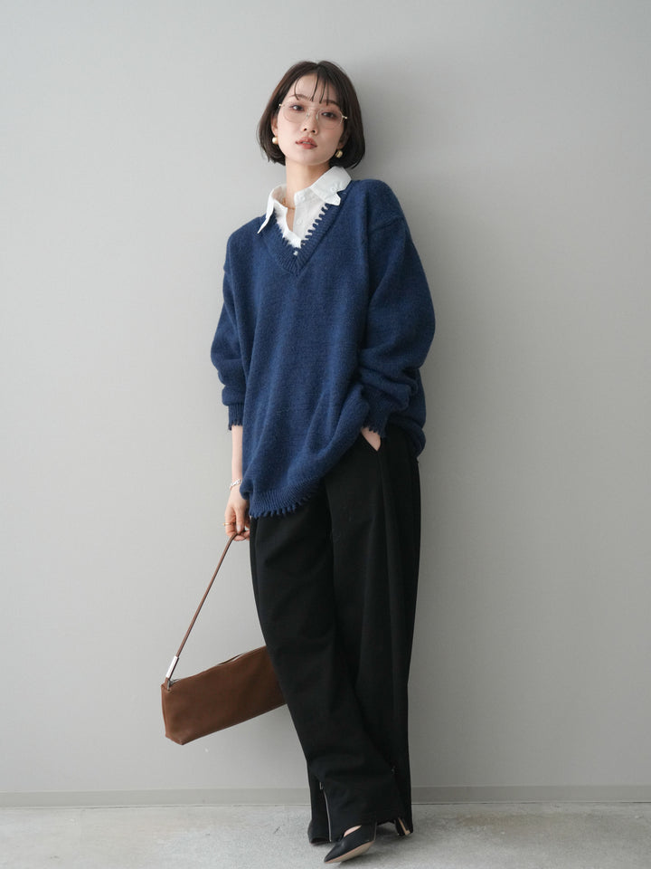 [予約]裾ZIPスエットワイドパンツ/black