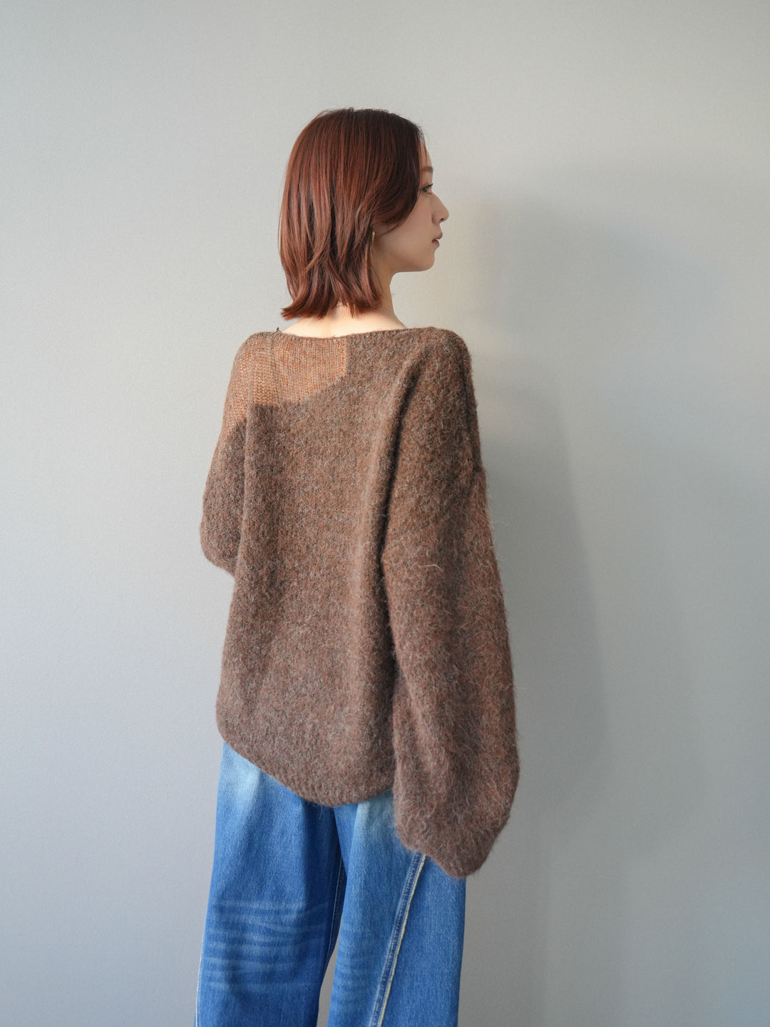 [SET]透かしデザインニットプルオーバー+サイドフリンジワイドデニムパンツ(2set)