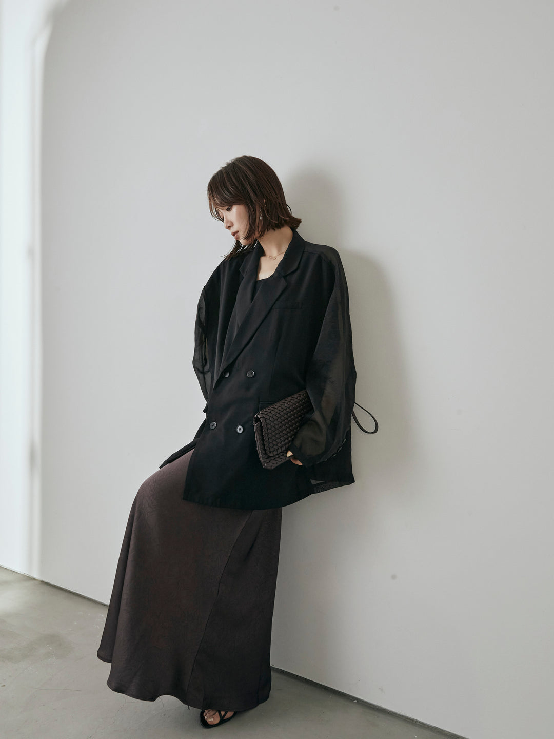 【預購】透視剪裁西裝外套/黑色