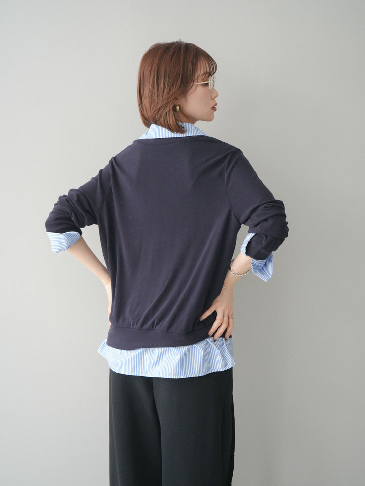 [予約]シャツレイヤードデザインカットプルオーバー/navy