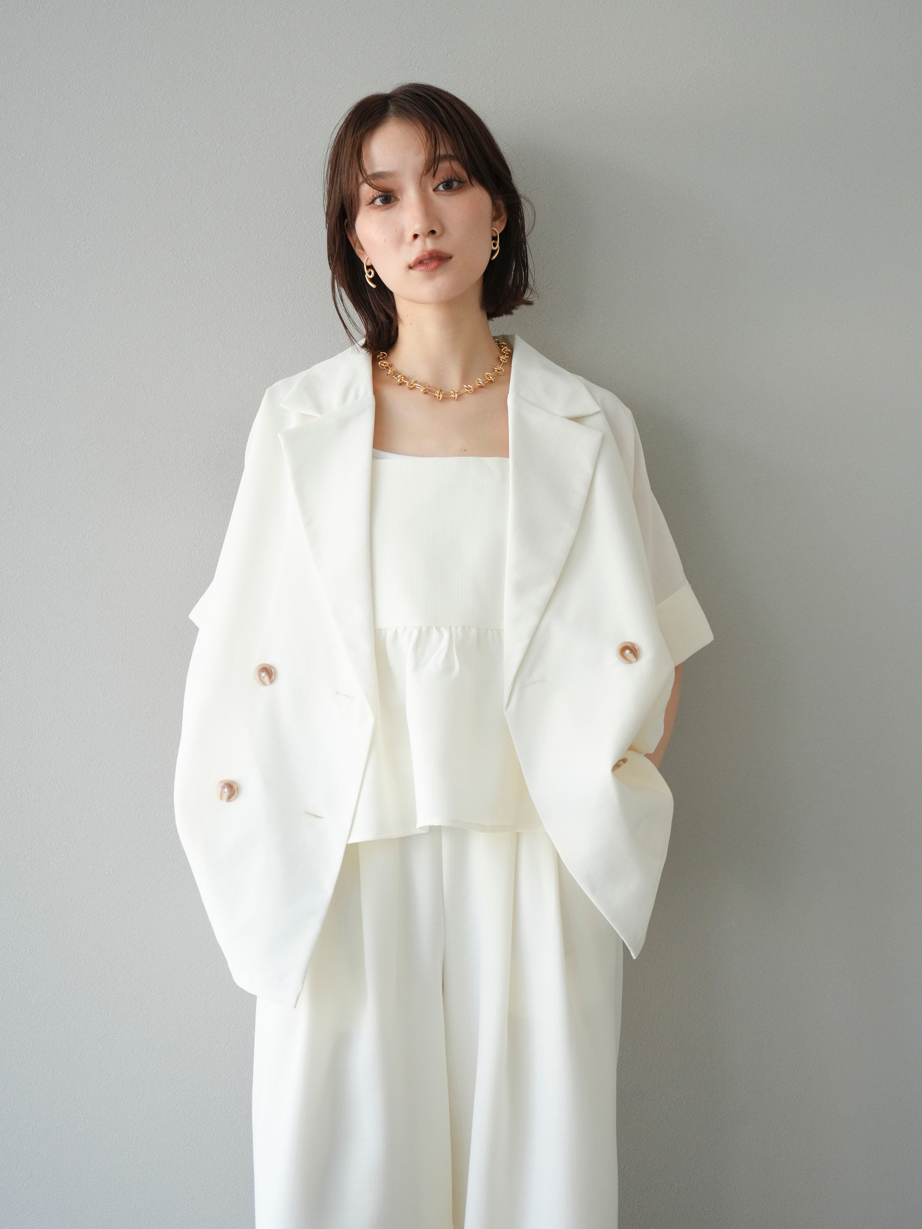 SET]リネンライクハーフテーラードジャケット+リネンライクビスチェ+