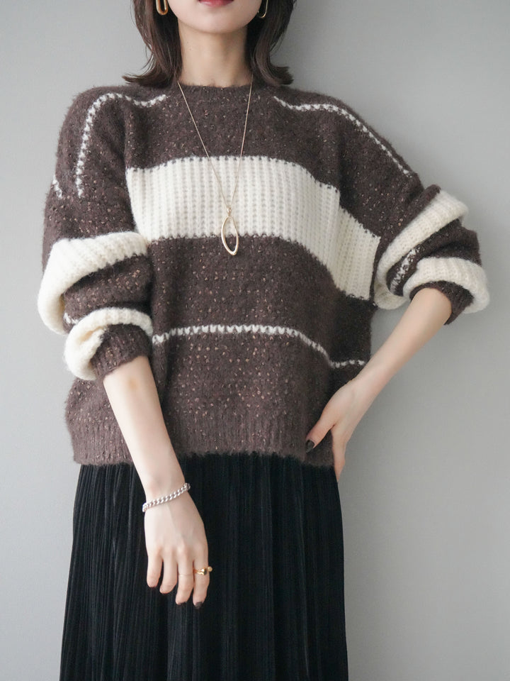 [予約]ネップヤーンボーダーニットプルオーバー/brown