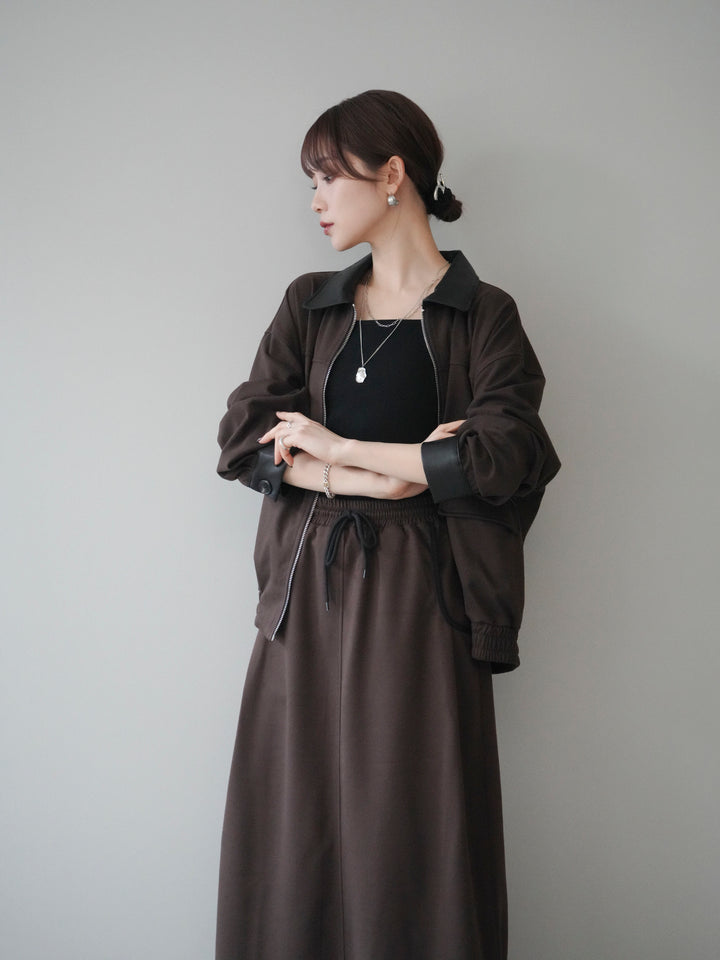 [予約]レザー襟配色パイピングブルゾン/brown