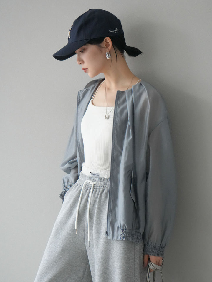 【預訂】褶襉設計透視上衣/灰色