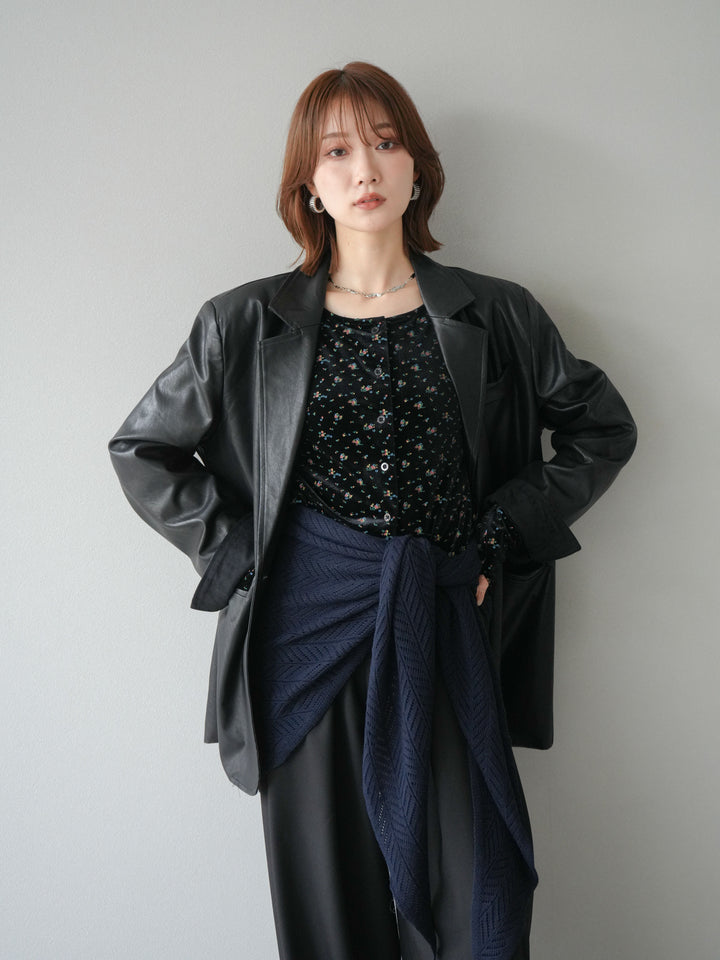 [予約]フェイクレザーテーラードジャケット/ブラック