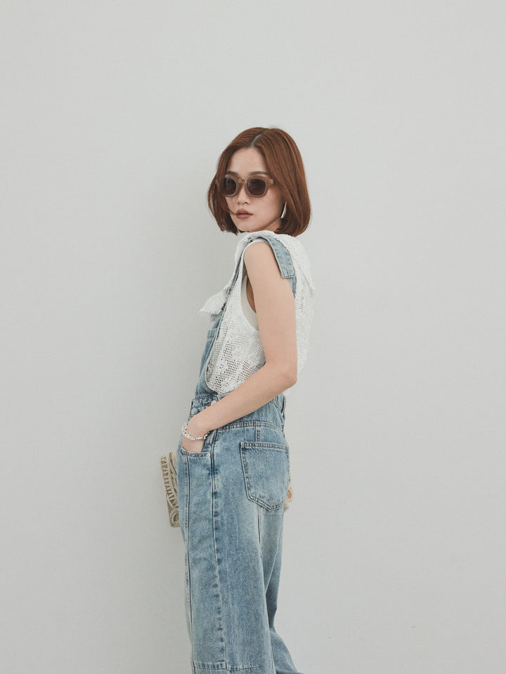 [予約]センターシームデニムサロペット /ライトブルー