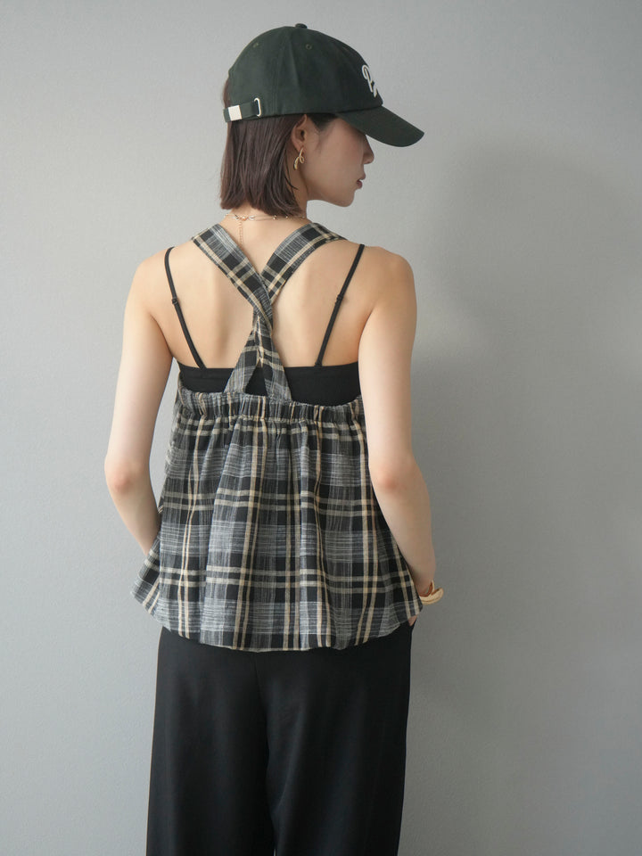 [予約]チェッククロスキャミプルオーバー/ブラック