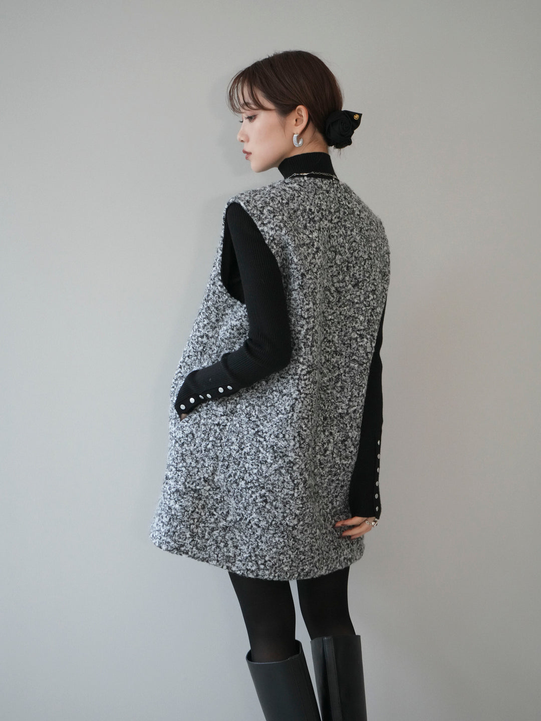 [予約]ミックスループヤーンニットミニワンピース/gray