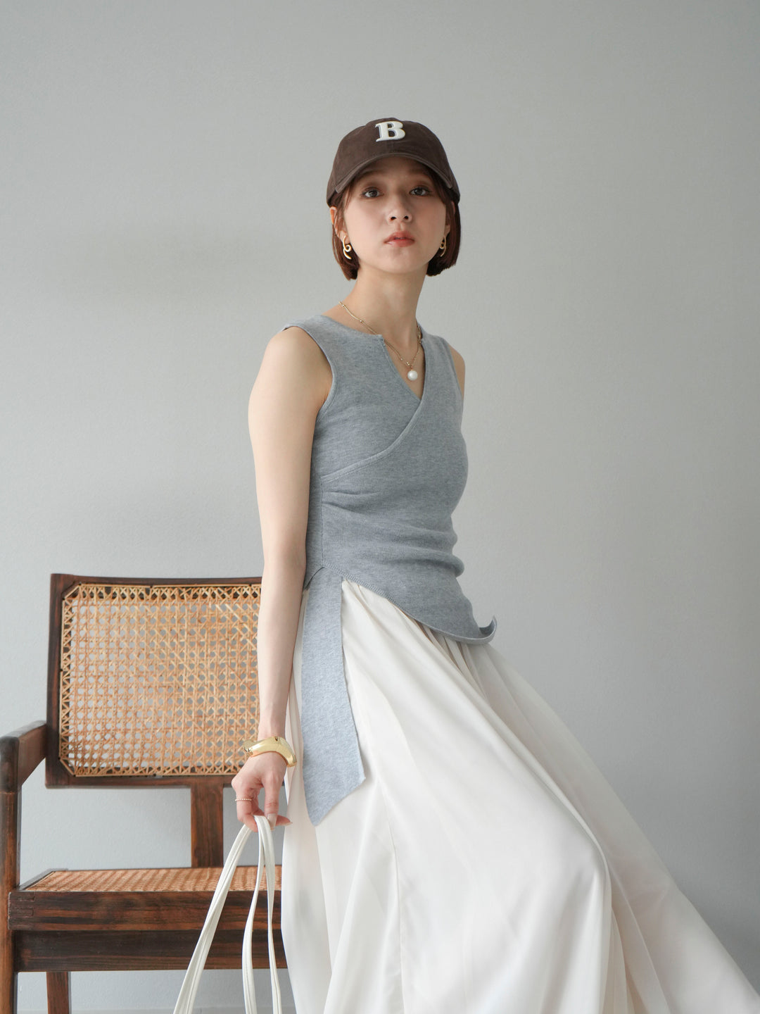 【預購】Cache-Coeur 無袖針織上衣/灰色