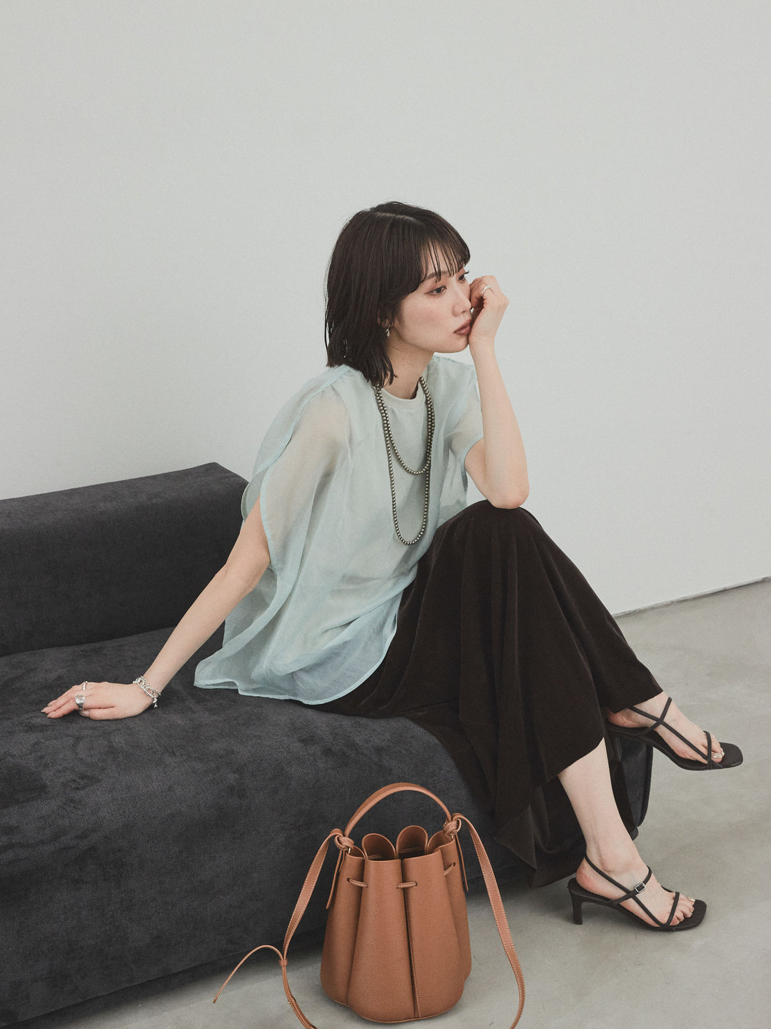 [予約]コンパクトスムースシアーレイヤードトップス/ミント