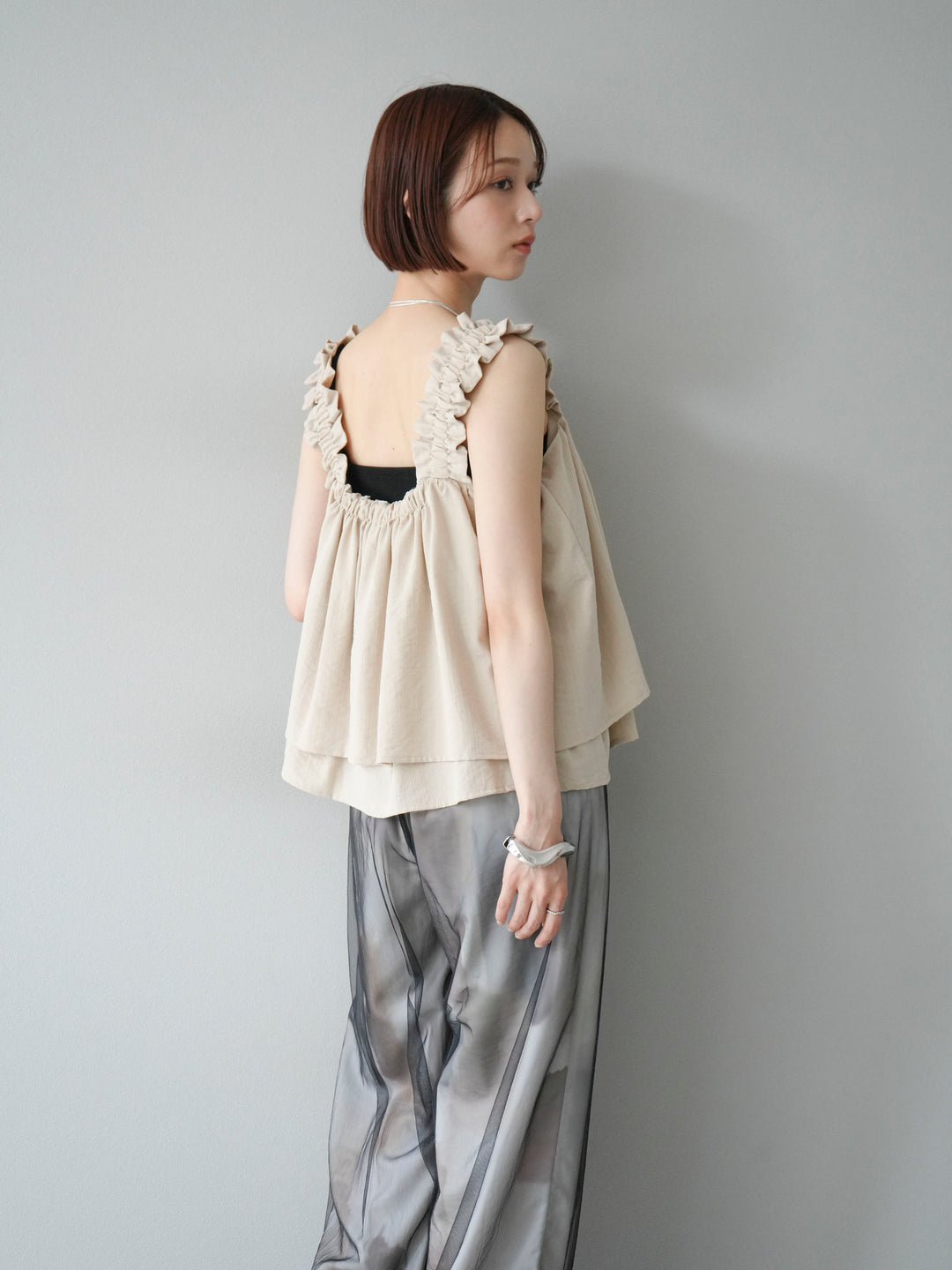 [SET] 縮肩喇叭背心 + 水彩藝術休閒褲 (2 件組)