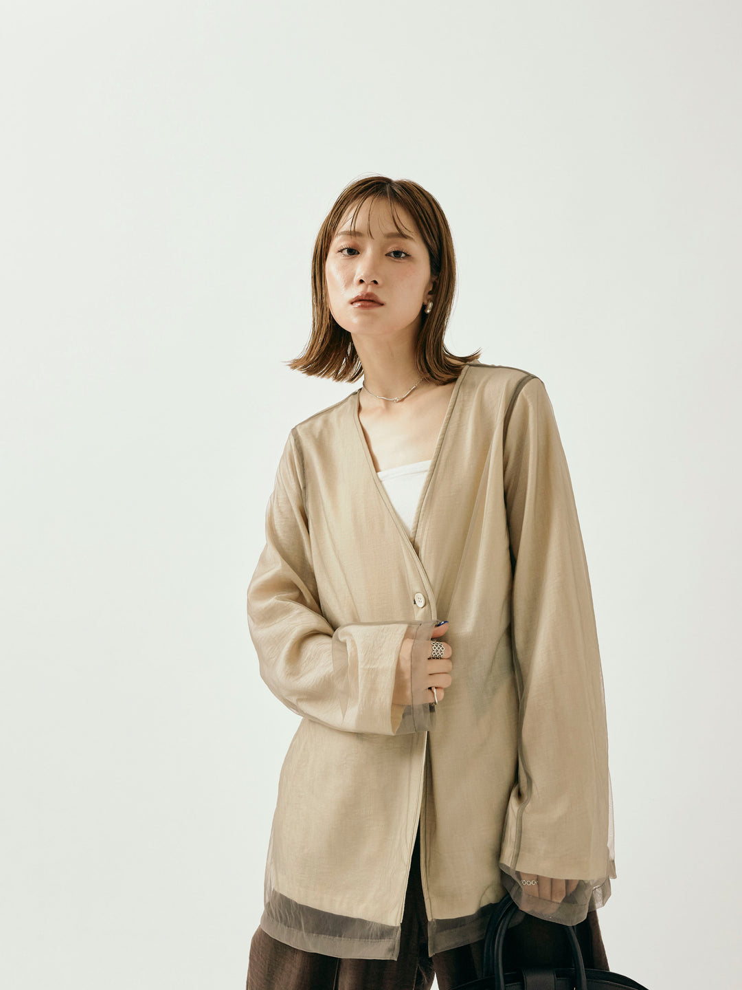 [予約]チュールレイヤードVジャケット/アイボリー