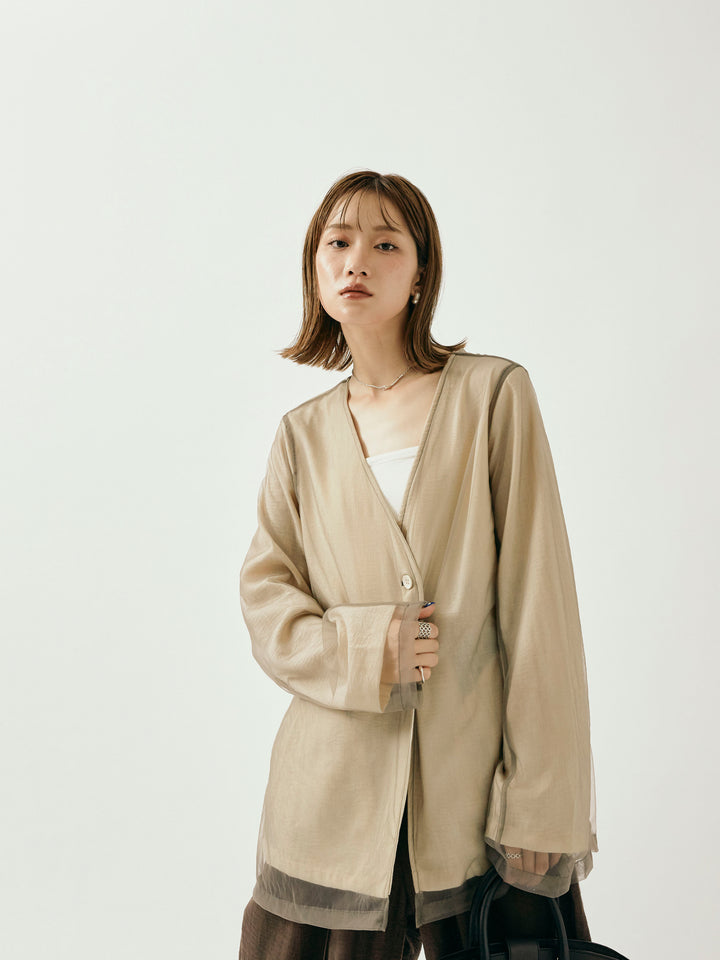 [予約]チュールレイヤードVジャケット/アイボリー