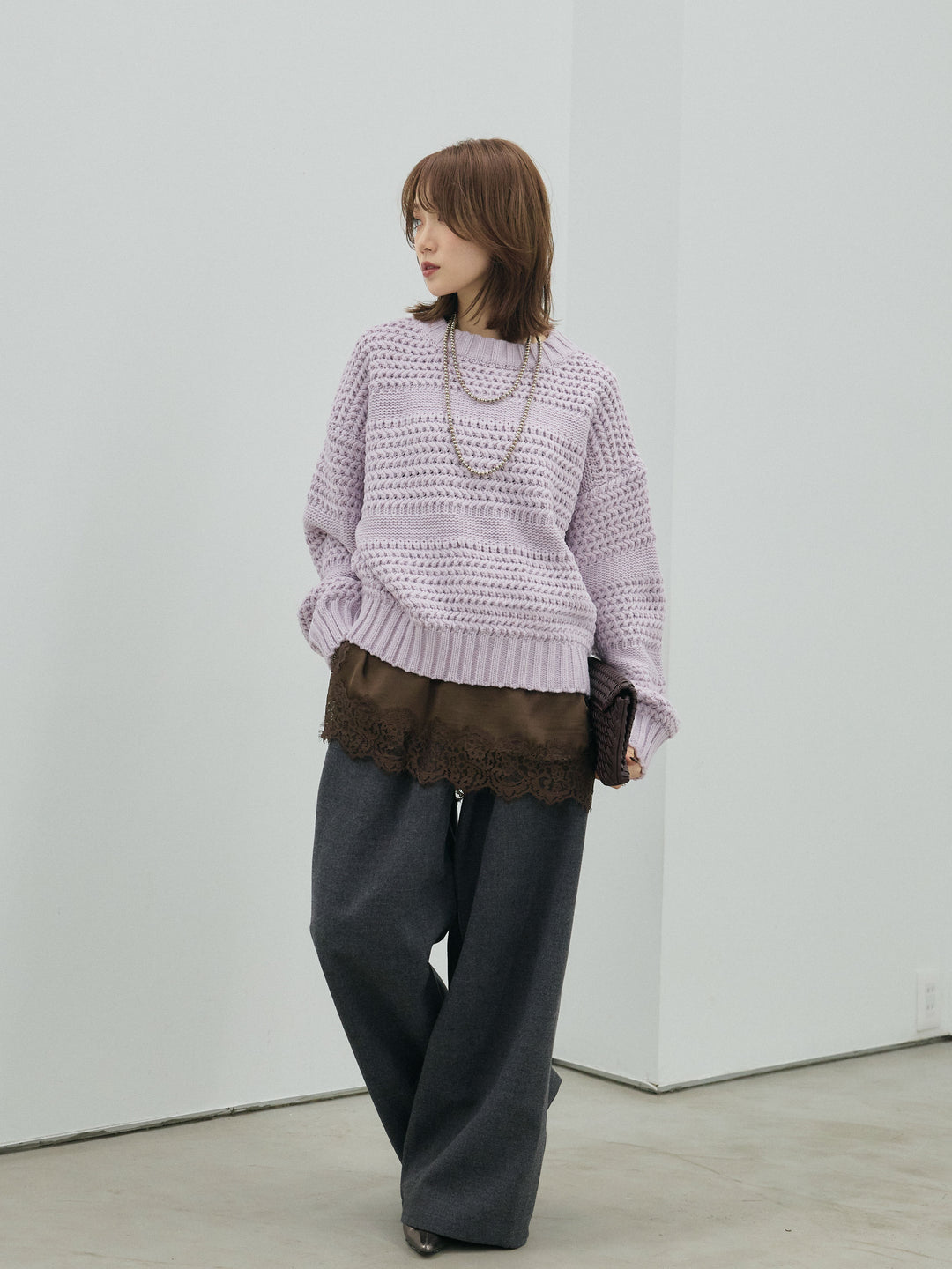 【Allure】[SET]ライン編みニットプルオーバー+ライン編みニットプルオーバー(2set)