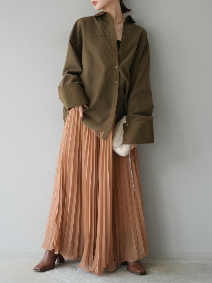 [予約]シフォンプリーツパイピングスカート/キャメル